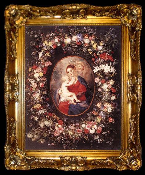 framed  RUBENS, Pieter Pauwel The Virgin and Child in a Garland of Flower, ta009-2